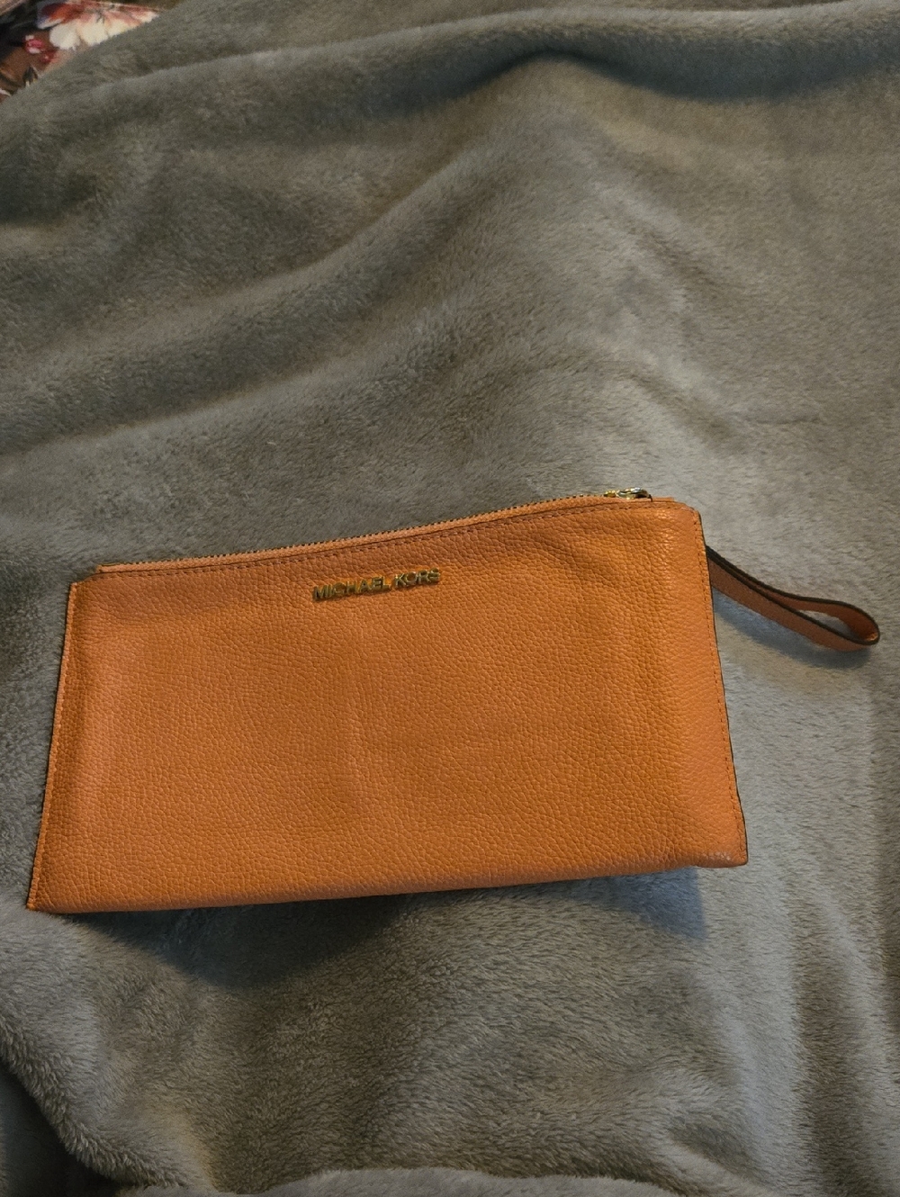 Michael Kors Orange Pebbled Leather Wristlet with Gold Logo